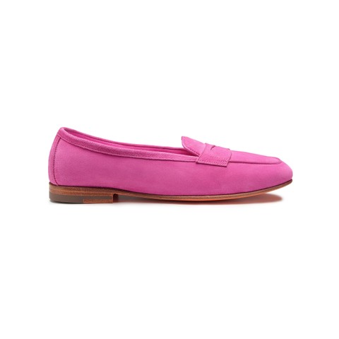 Women's pink suede Carla penny loafer - Santoni - 1