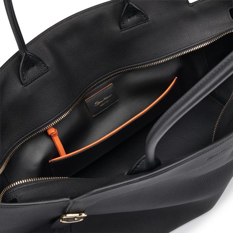 Borsa a spalla in pelle bottalata nera - Santoni - 3