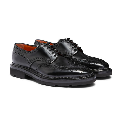Derby avec perforations Brogue en cuir noir pour homme - Santoni - 2