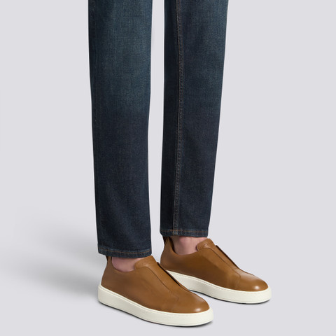 Men's light brown leather slip-on sneaker - Santoni - 2