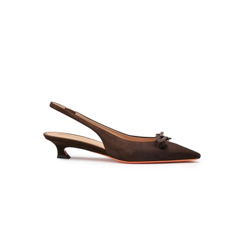 Women's dark brown suede low-heel slingback - Santoni - 1
