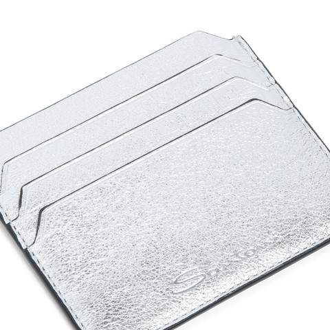 Silver laminated leather credit card holder - Santoni - 7