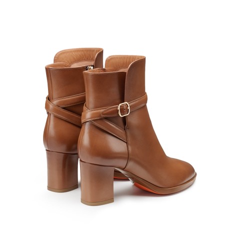 Women's light brown leather mid-heel ankle boot - Santoni - 3