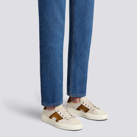 Men's beige and brown canvas and suede Double Buckle Sneaker - Santoni - 2