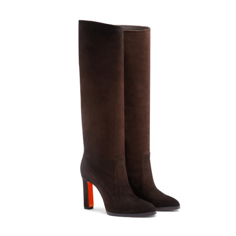 Women's dark brown suede high-heel boot - Santoni - 3