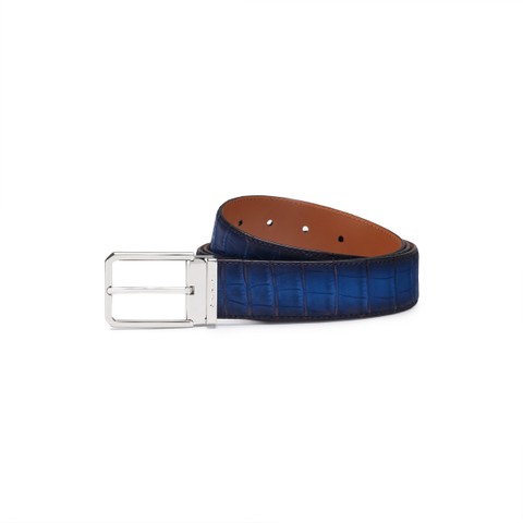 Blue alligator nubuck belt - Santoni - 1