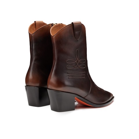 Women's brown leather texan ankle boot - Santoni - 3