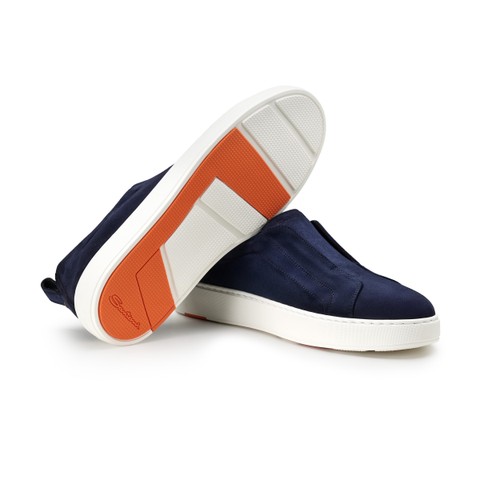 Men's blu suede slip-on sneaker - Santoni - 3