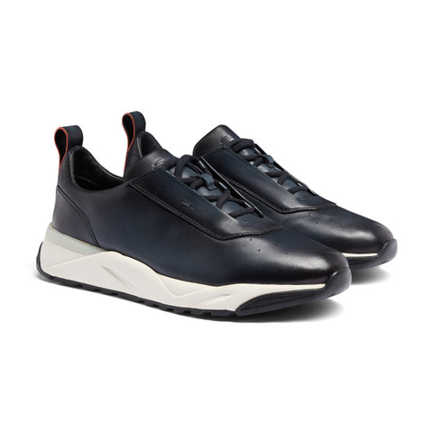Men's blue leather sneaker - Santoni - 3