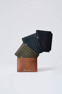 Blue tumbled leather credit card holder - Santoni - editorial