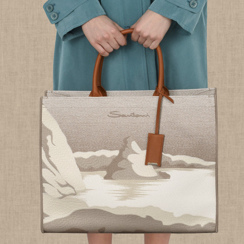 Beige fabric shopper - Santoni - 2