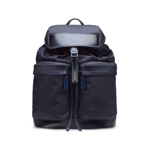 Blue leather and nylon backpack - Santoni - 1