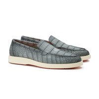 Men's green alligator nubuck loafer - Santoni - 2
