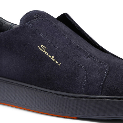 Men's blue suede slip-on sneaker - Santoni - 6