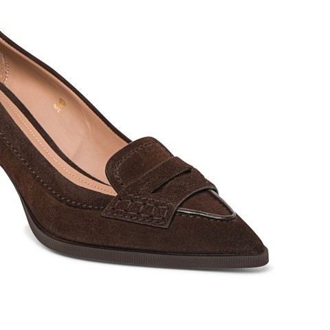 Women's dark brown suede mid-heel pump - Santoni - 8