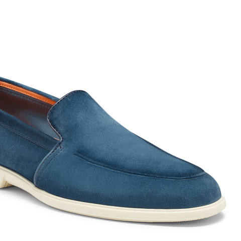 Men's denim blue suede loafer - Santoni - 5