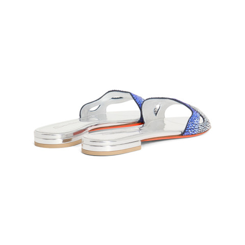 Women's silver laminated leather and crystals sandal - Santoni - 3