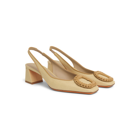 Women's beige raffia mid-heel slingback - Santoni - 3