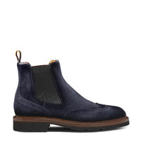 Men’s blue suede Chelsea brogue boot - Santoni - 1