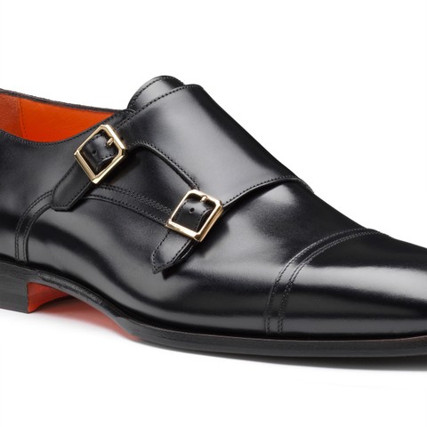 Men's black leather double monk straps shoe - Santoni - 5