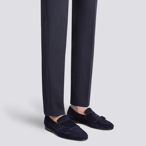 Men's blue suede double-buckle loafer - Santoni - 2