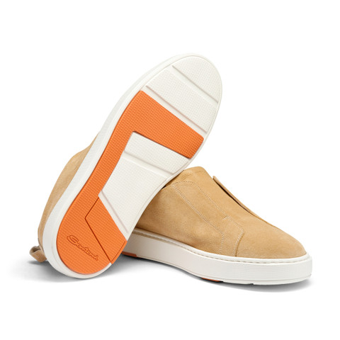 Men's beige suede slip-on sneaker - Santoni - 4