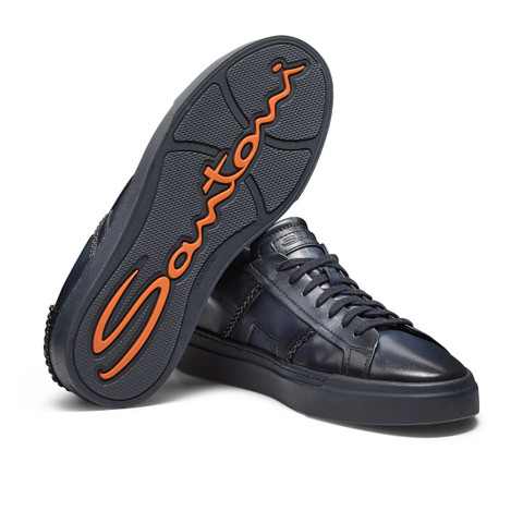 Double Buckle Sneaker de hombre en piel de aligátor azul - Santoni - 3