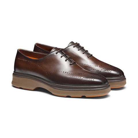 Men's dark brown leather Easy Nova brogue Oxford shoe - Santoni - 3