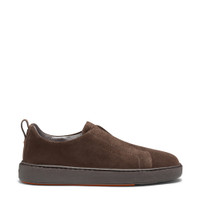 Men's dark brown suede slip-on sneaker - Santoni - 1