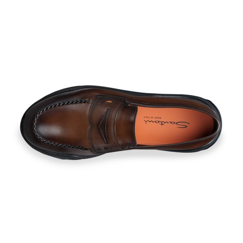 حذاء لوفر بيني رجالي من الجلد بلون بني داكن - Santoni - 3