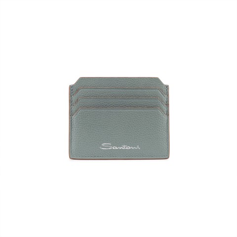 Light blue tumbled leather credit card holder - Santoni - 1