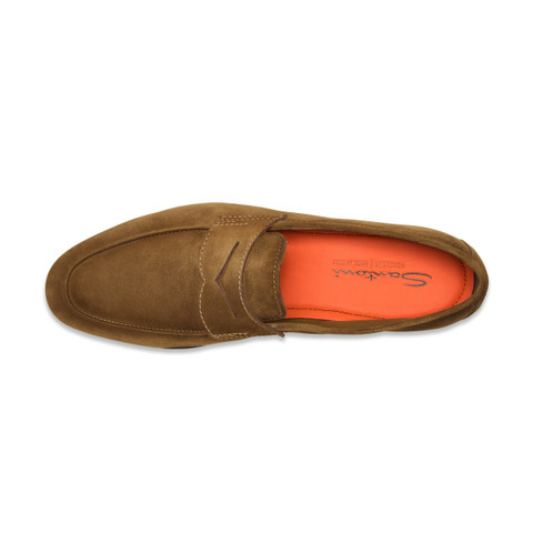 Men's light brown suede Carlo penny loafer - Santoni - 5