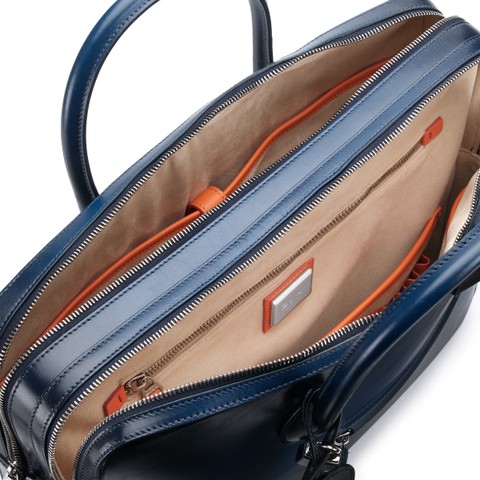 حقيبة لاب توب من الجلد بلون أزرق - Santoni - 3