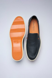 Men's blue tumbled leather loafer - Santoni - editorial