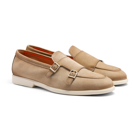 Men's beige suede double-buckle loafer - Santoni - 2