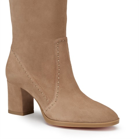 Women's beige suede mid-heel boot - Santoni - 5