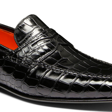 Men's black alligator leather penny loafer - Santoni - 5