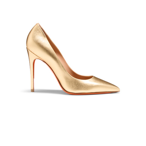 Women's gold laminated leather high-heel pump - Santoni - 1