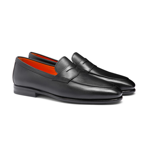 Men's black leather Carlo penny loafer - Santoni - 3