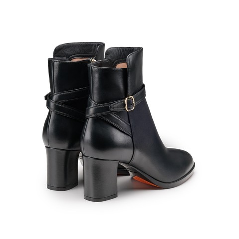 Women's black leather mid-heel ankle boot - Santoni - 4