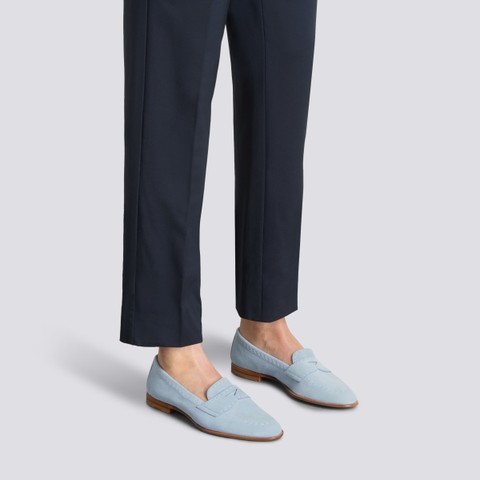 Women's light blue suede penny loafer - Santoni - 2