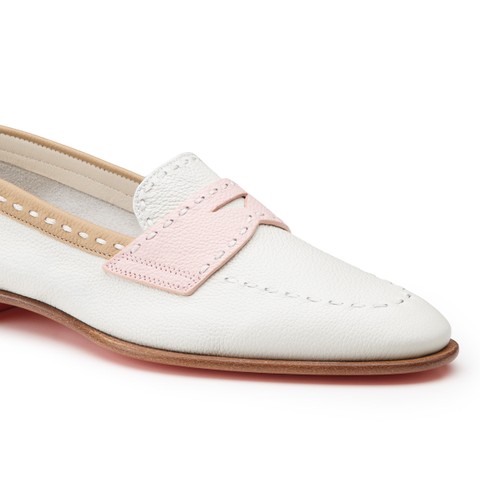 Mocassin Penny en cuir blanc, rose et beige pour femme - Santoni - 5