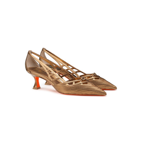 Women's bronze leather mid-heel Meraviglia Collection pump - Santoni - 3