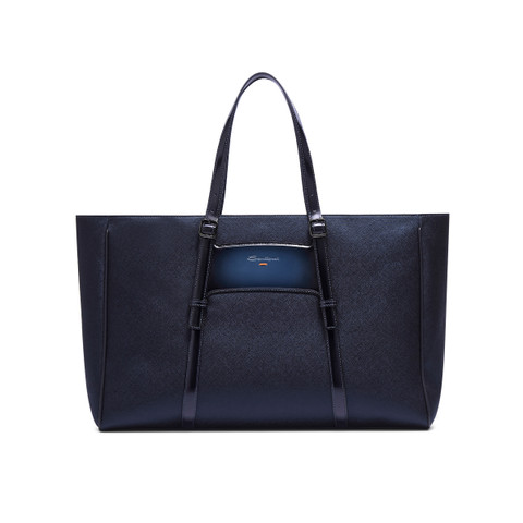 Blue leather and nylon shopping bag - Santoni - 1