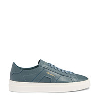 Men's light blue tumbled leather Double Buckle Sneaker - Santoni - 1
