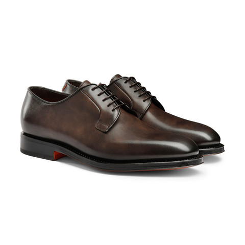 Men&rsquo;s polished brown leather Derby shoe - Santoni - 3