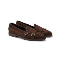 Women's dark brown suede double monk straps loafer - Santoni - 2