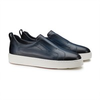 Men's blue leather slip-on sneaker - Santoni - 2