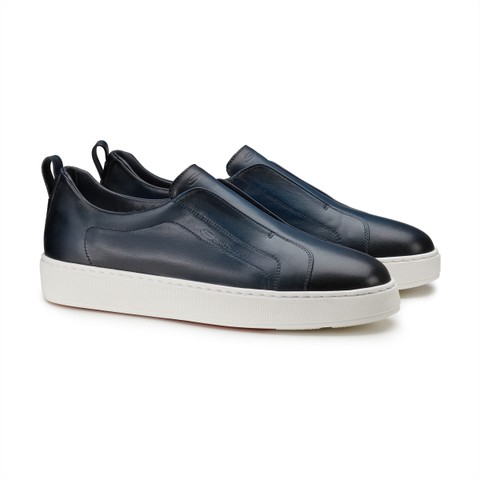 Men's blue leather slip-on sneaker - Santoni - 2
