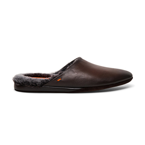 Men’s polished brown leather slipper - Santoni - 1